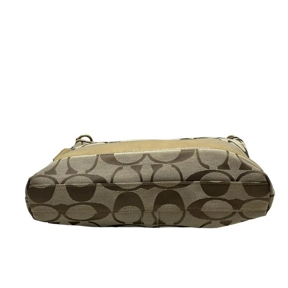Auth COACH Signature Stripe Patent Large Convertible Shoulder F12824 Khaki - - Picture 4 of 9